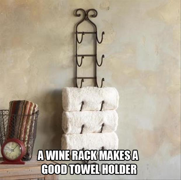 towel rack made from an old wine rack