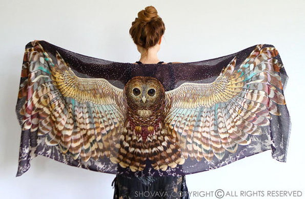owl wing printed scarf 2